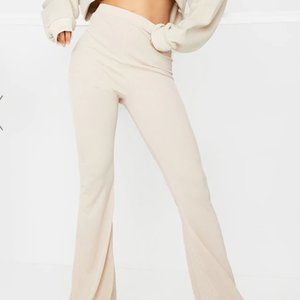 PrettyLittleThing Stone Ribbed Flare Pants